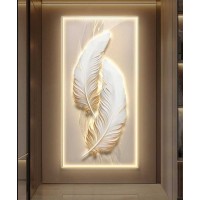 White Crystall Painting Modern  Feather With Led Light
